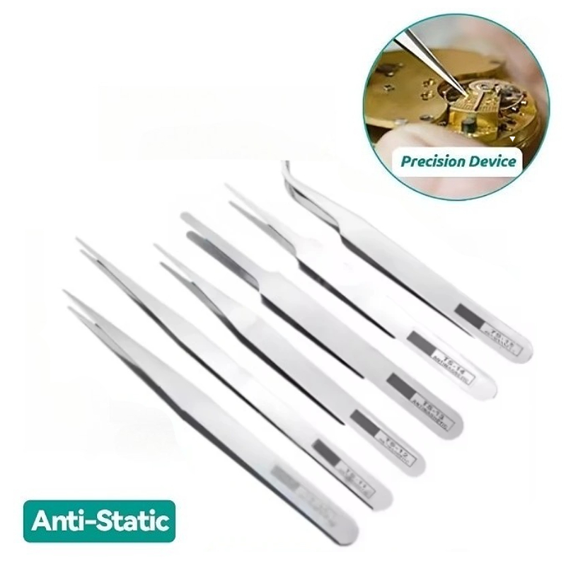 Diy Electronics Repair - 6 stuks antistatische roestvrijstalen pincetset recht
