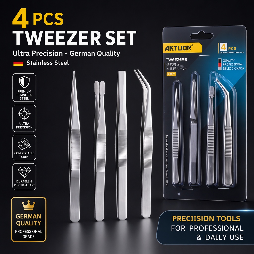 Diy Electronics Repair - 4-delige professionele precisie-pincettenset, Duitse kwaliteit roestvrijstalen