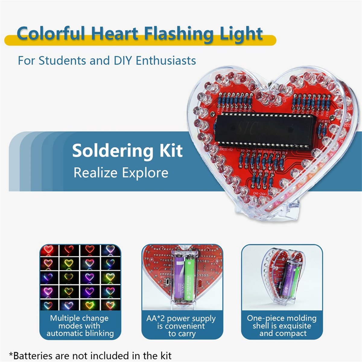 Diy Electronics Projects For Beginners - DT262/Soldeerpraktijkset, hartvormig LED-licht soldeerproject RGB LED